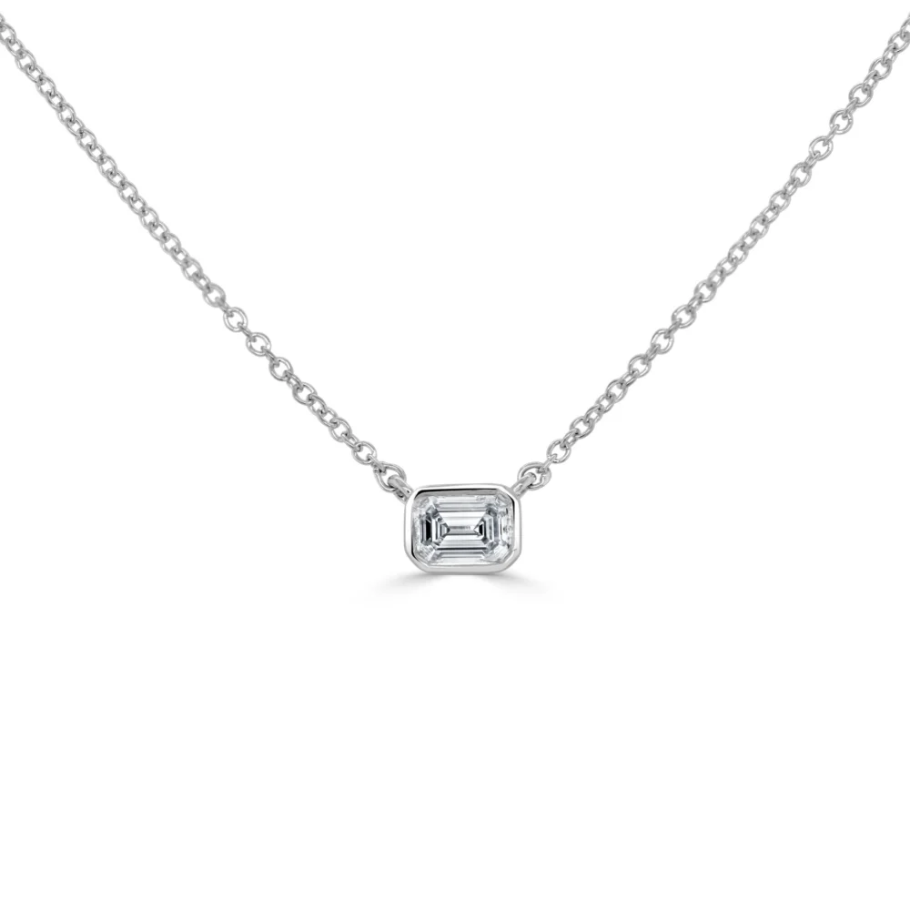 14K White Gold Bezel Solitaire Pendant with .24ct Emerald Diamond 16-18″ Fine Jewelry 3