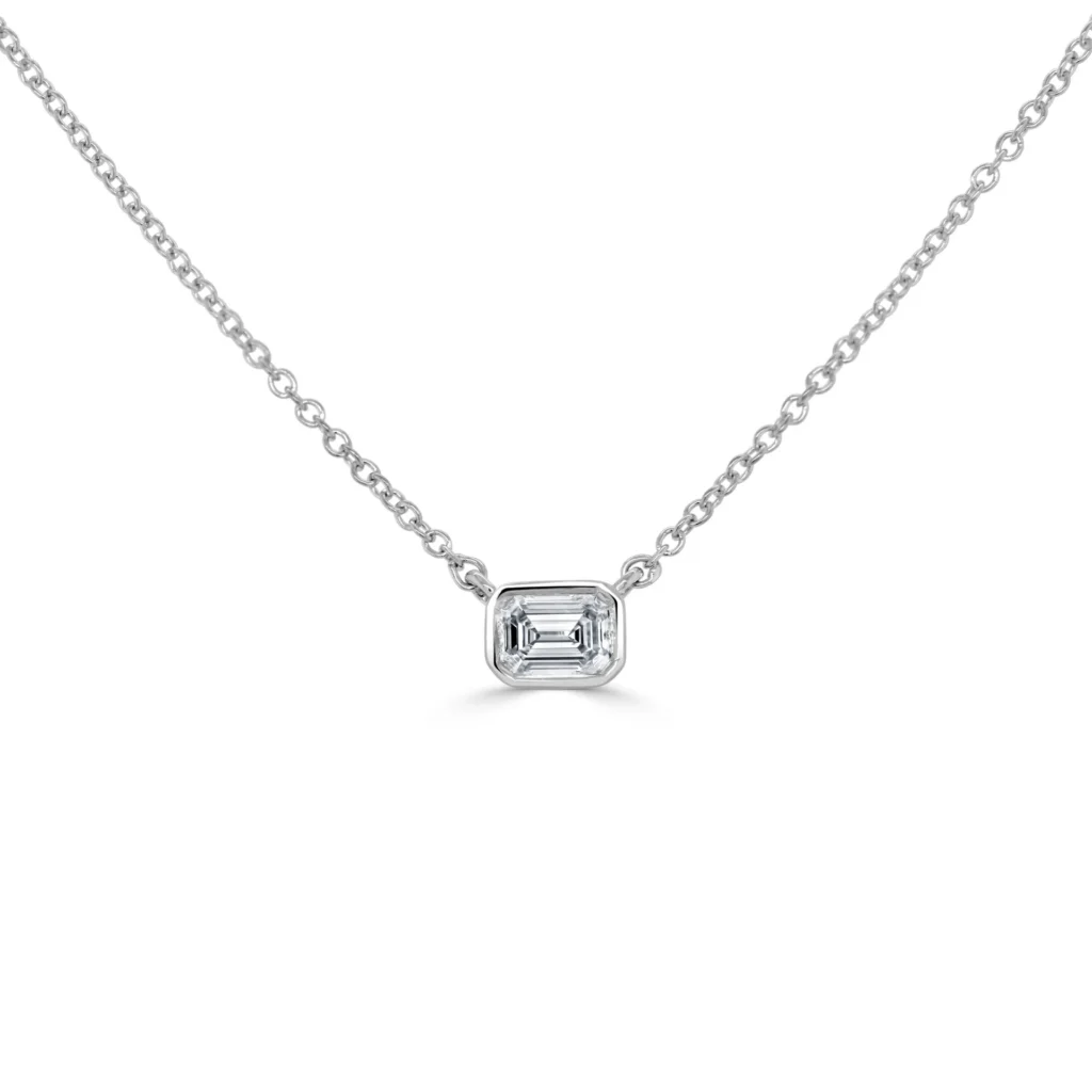 14K White Gold Bezel Solitaire Pendant with .24ct Emerald Diamond 16-18″ Fine Jewelry 2