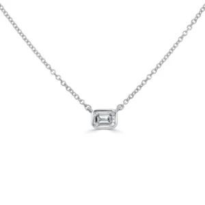 14K White Gold Bezel Solitaire Pendant with .24ct Emerald Diamond 16-18″