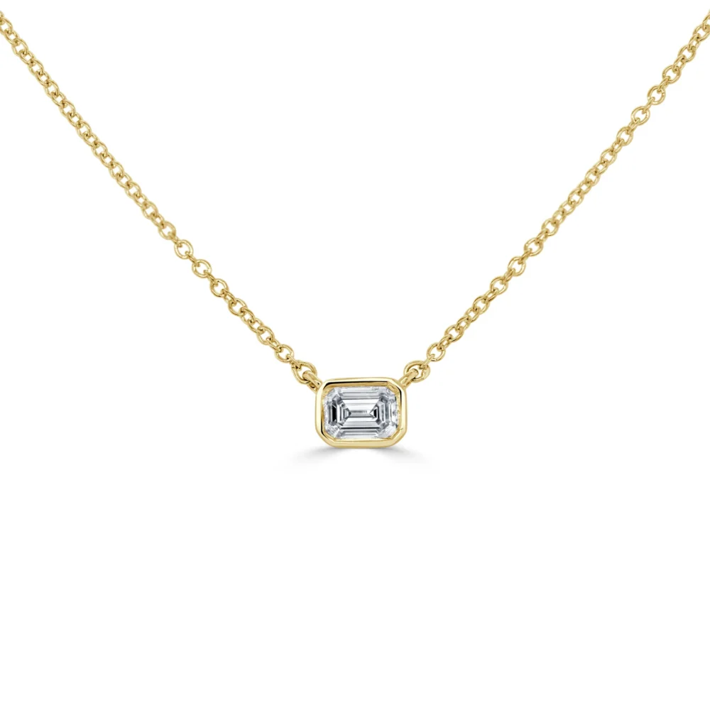 14K Yellow Gold Bezel Solitaire Pendant with .25ct Emerald Diamond 16-18″ Fine Jewelry 3