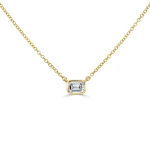 14K Yellow Gold Bezel Solitaire Pendant with .25ct Emerald Diamond 16-18″