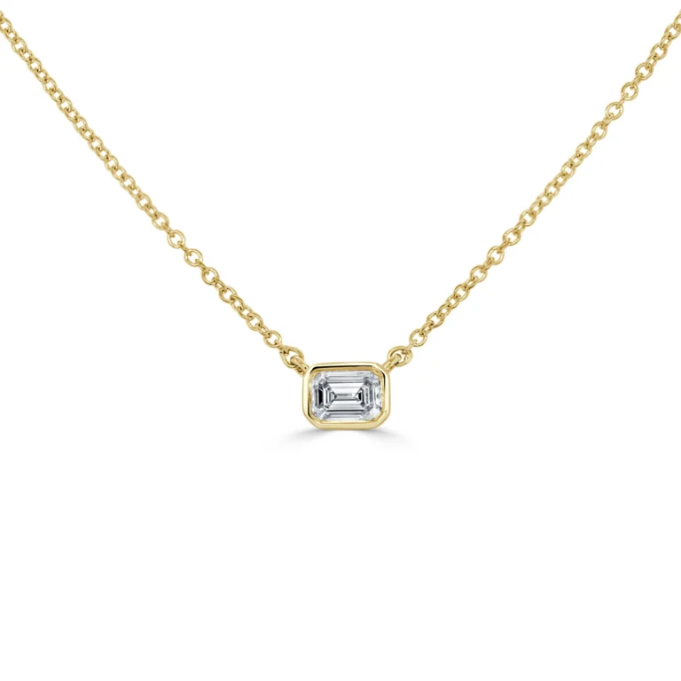 14K Yellow Gold Bezel Solitaire Pendant with .25ct Emerald Diamond 16-18″ Fine Jewelry 2