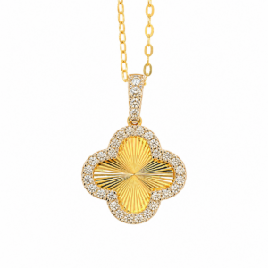 14K Yellow Gold Quatrefoil Necklace with .33ctw Diamonds