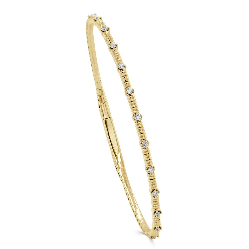 14K Yellow Gold Flexible Bangle with .20ctw Diamonds Size 6.5 Bracelets 5
