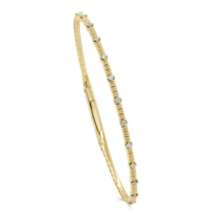 14K Yellow Gold Flexible Bangle with .20ctw Diamonds Size 6.5