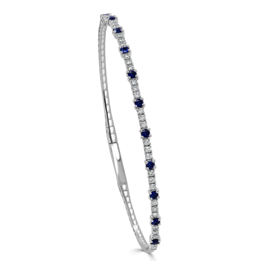 14K White Gold Flexible Bangle with .50ctw Sapphires & .47ctw Diamonds Size 6.5 Bracelets 2
