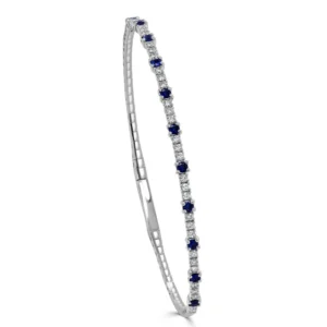 14K White Gold Flexible Bangle with .50ctw Sapphires & .47ctw Diamonds Size 6.5