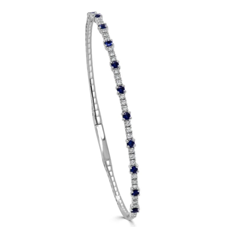 14K White Gold Flexible Bangle with .50ctw Sapphires & .47ctw Diamonds Size 6.5 Bracelets 2