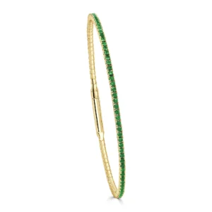 14K Yellow Gold Flexible Bangle with 1.48ctw Emeralds Size 6.5