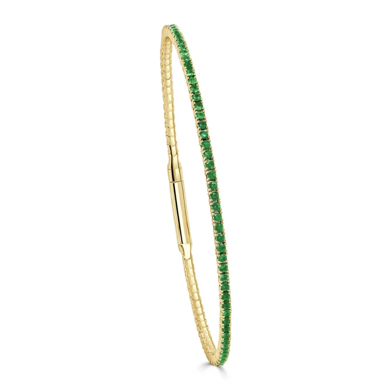 14K Yellow Gold Flexible Bangle with 1.48ctw Emeralds Size 6.5 Bracelets 2