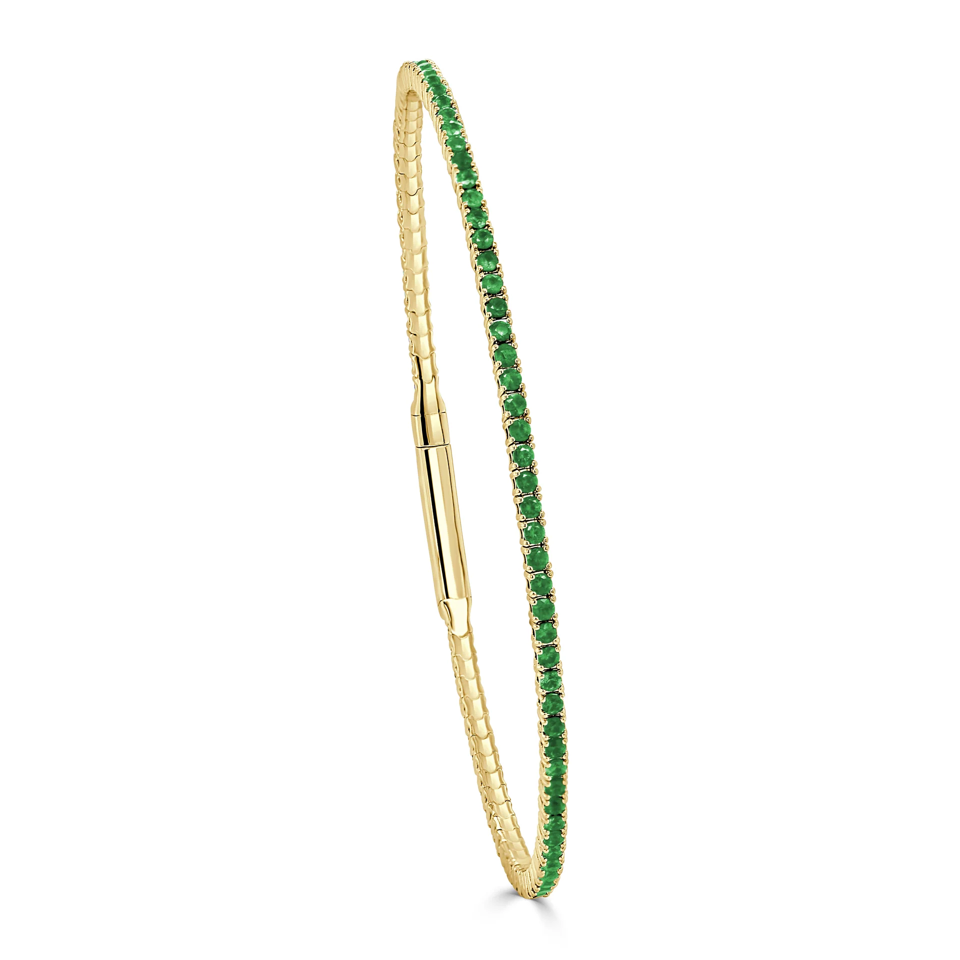 14K Yellow Gold Flexible Bangle with 1.48ctw Emeralds Size 6.5 Bracelets