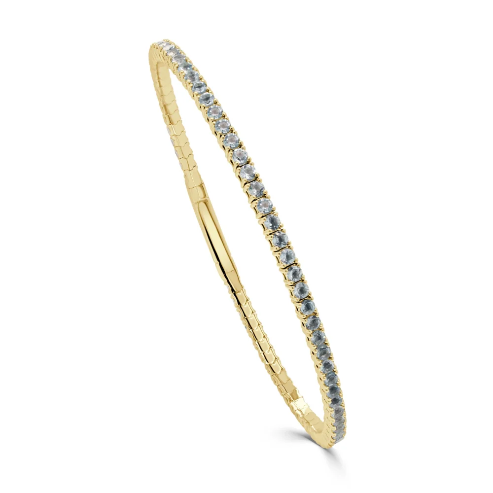 14K Yellow Gold Flexible Bangle with 2.17ctw Aquamarine Size 6.5 Bracelets 3
