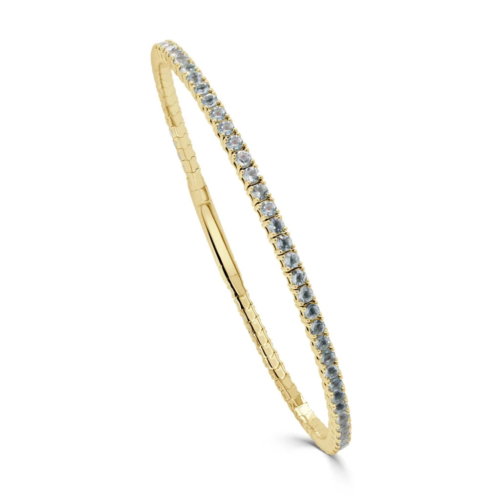 14K Yellow Gold Flexible Bangle with 2.17ctw Aquamarine Size 6.5 Bracelets 2