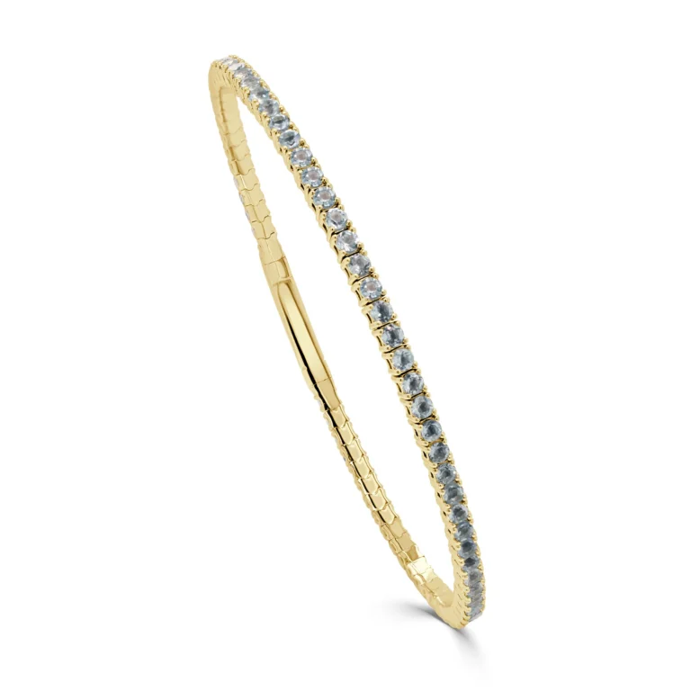 14K Yellow Gold Flexible Bangle with 2.17ctw Aquamarine Size 6.5 Bracelets 2