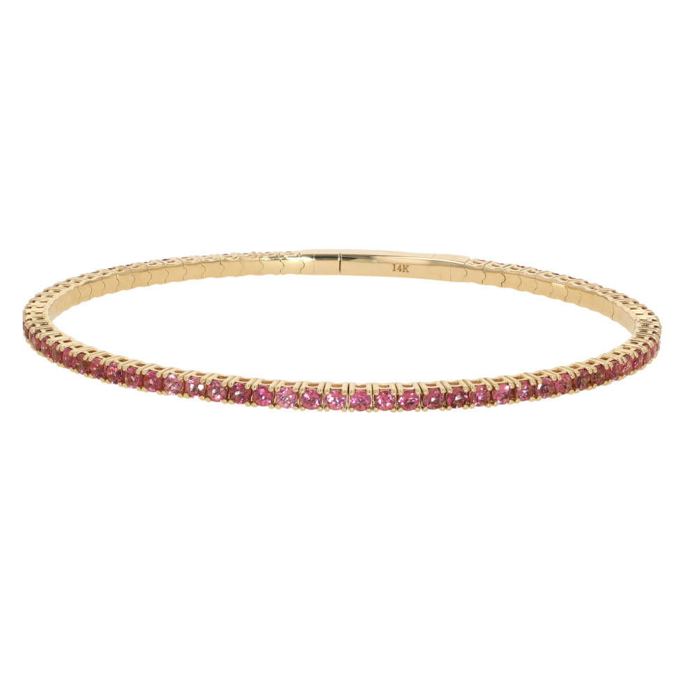 14K Yellow Gold Flexible Bangle with 1.98ctw Pink Tourmaline Size 6.5 Bracelets