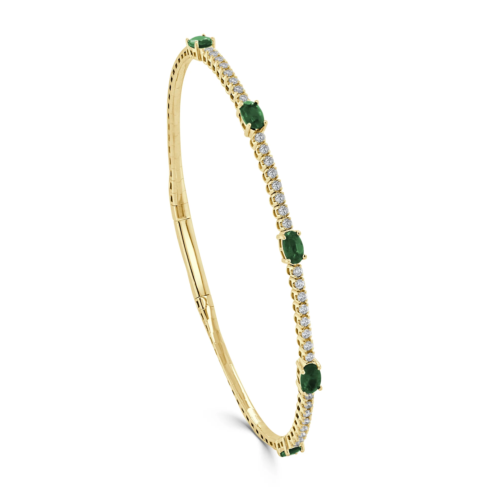 14K Yellow Gold Flexible Bangle with 1.12ctw Oval Emeralds & .43ctw Diamonds Size 6.5 Bracelets