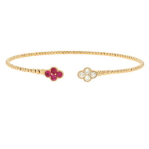14K Yellow Gold Flexible Bangle with .35ctw Rubies & .31ctw Diamonds Size 6.5
