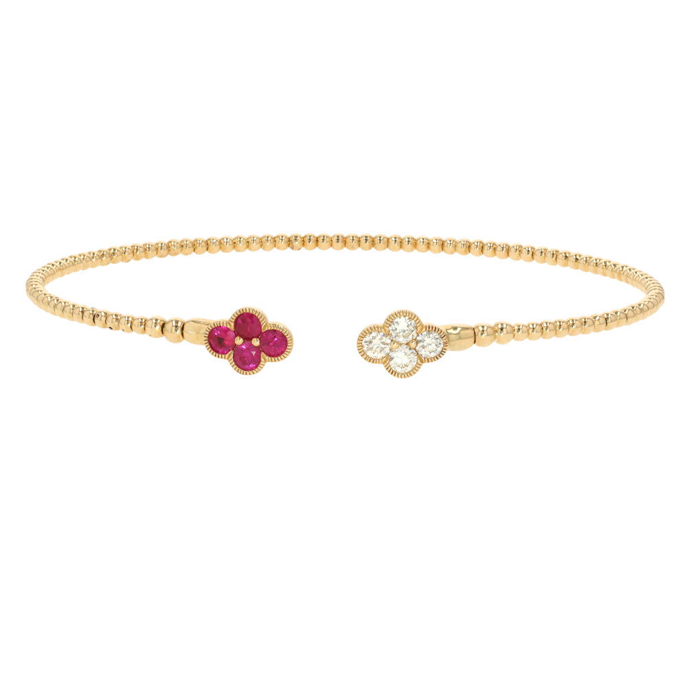 14K Yellow Gold Flexible Bangle with .35ctw Rubies & .31ctw Diamonds Size 6.5 Bracelets