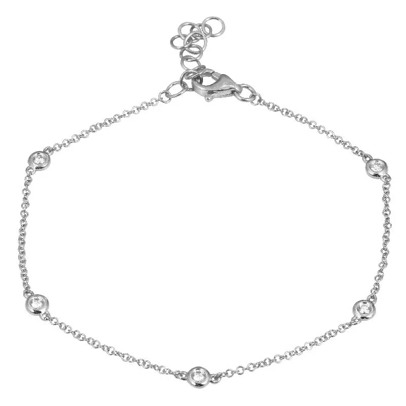 14K White Gold Bezel Bracelet with .09ctw Diamonds 6.5-7.5″ Bracelets