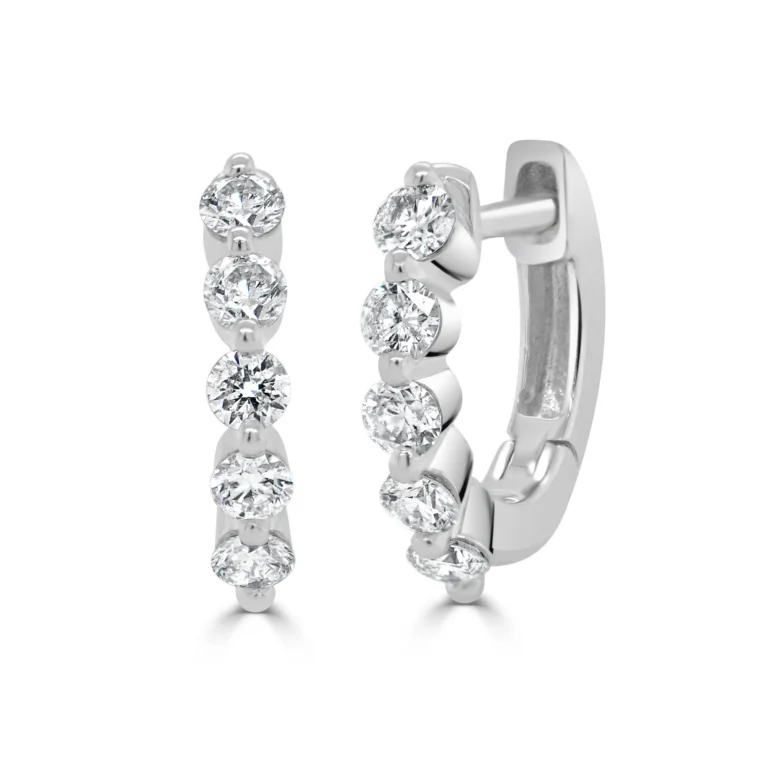 14K White Gold Single Prong Huggies with 1.65ctw Diamonds 11mm Earrings 2