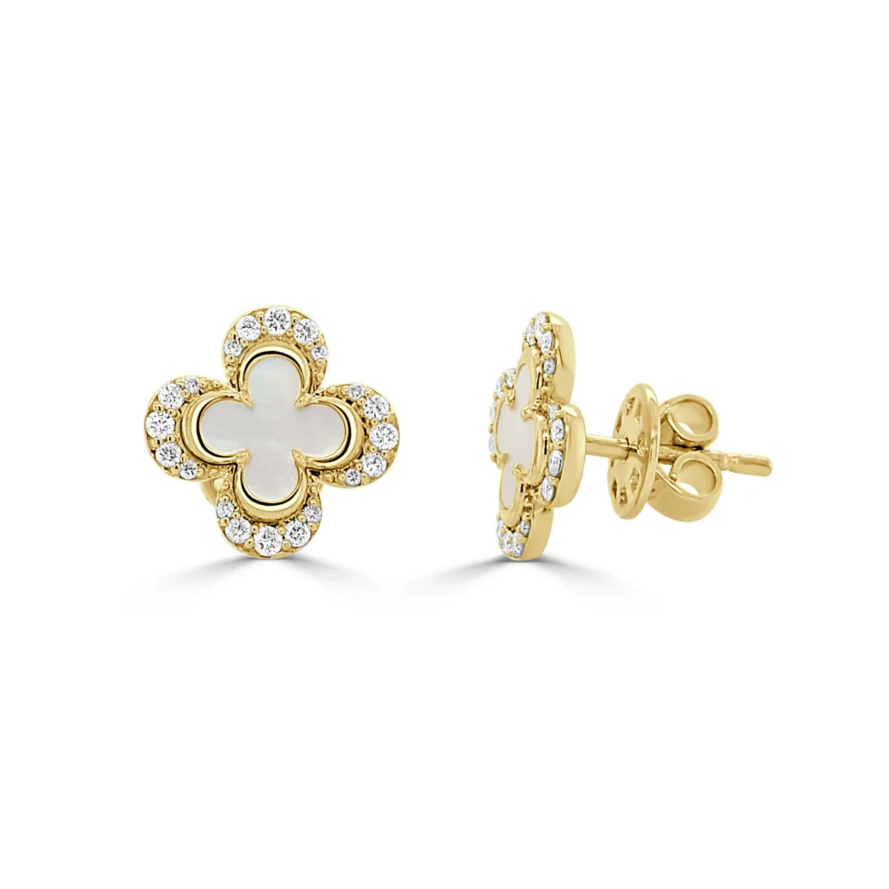 14K Yellow Gold Mother of Pearl Studs with .26ctw Diamonds Earrings 3