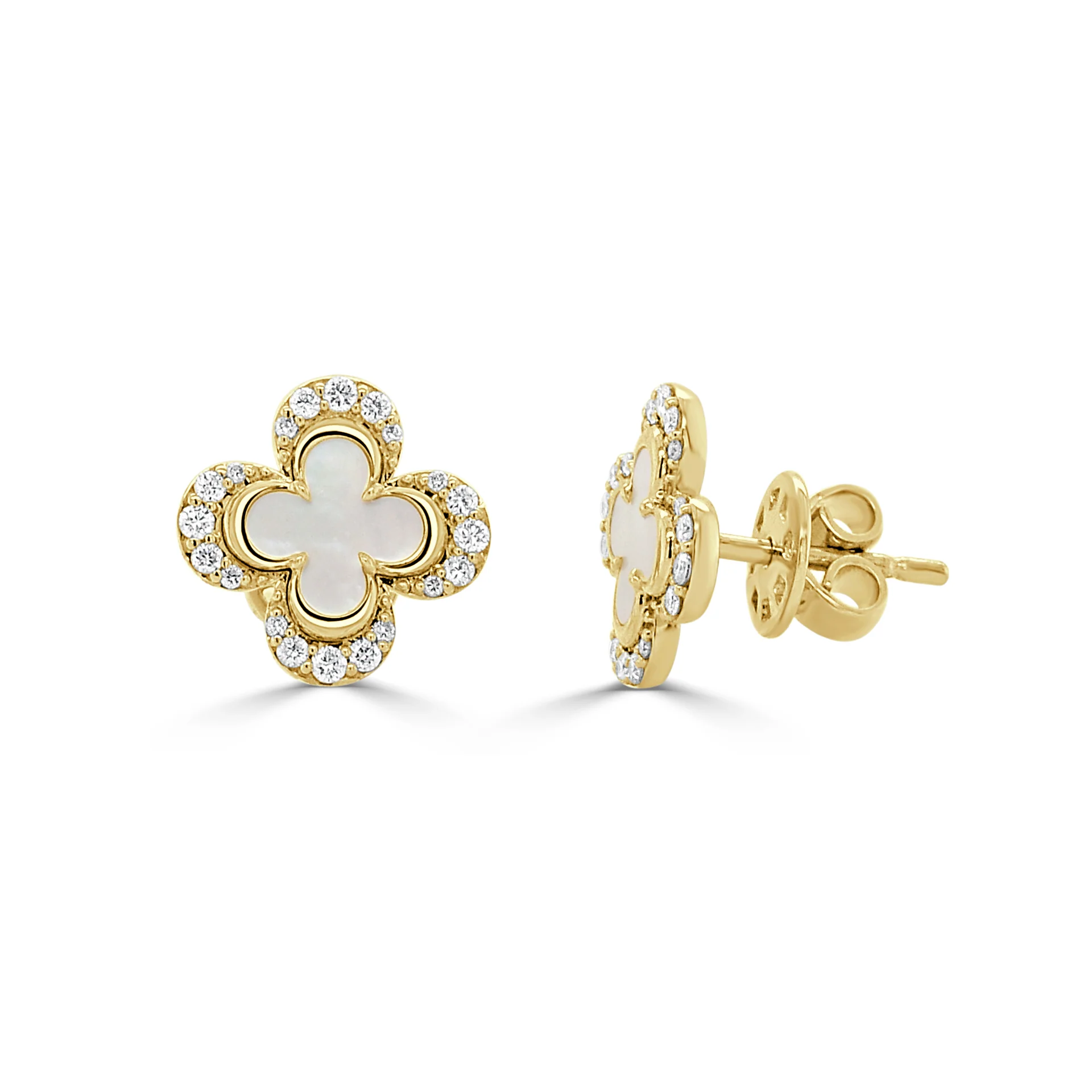 14K Yellow Gold Mother of Pearl Studs with .26ctw Diamonds Earrings