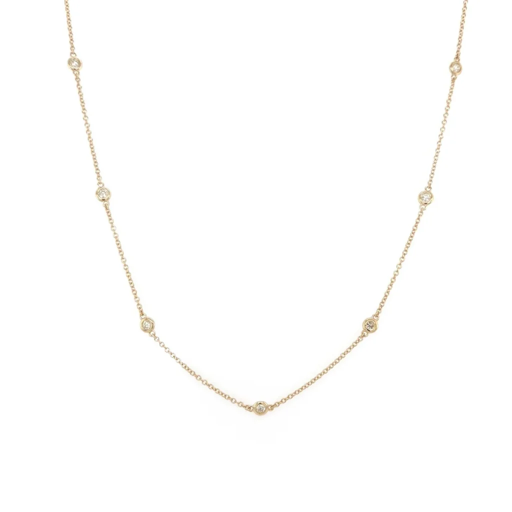 14K Yellow Gold Station Necklace with .46ctw Diamonds 18″ Fine Jewelry 2