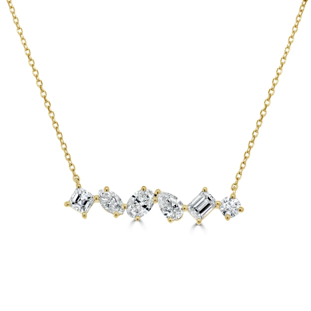 14K Yellow Gold Bar Necklace with 1.16ctw Fancy Shape Diamonds 16-18″ Fine Jewelry 5
