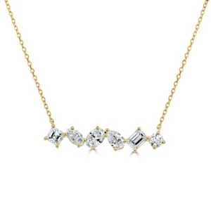 14K Yellow Gold Bar Necklace with 1.16ctw Fancy Shape Diamonds 16-18