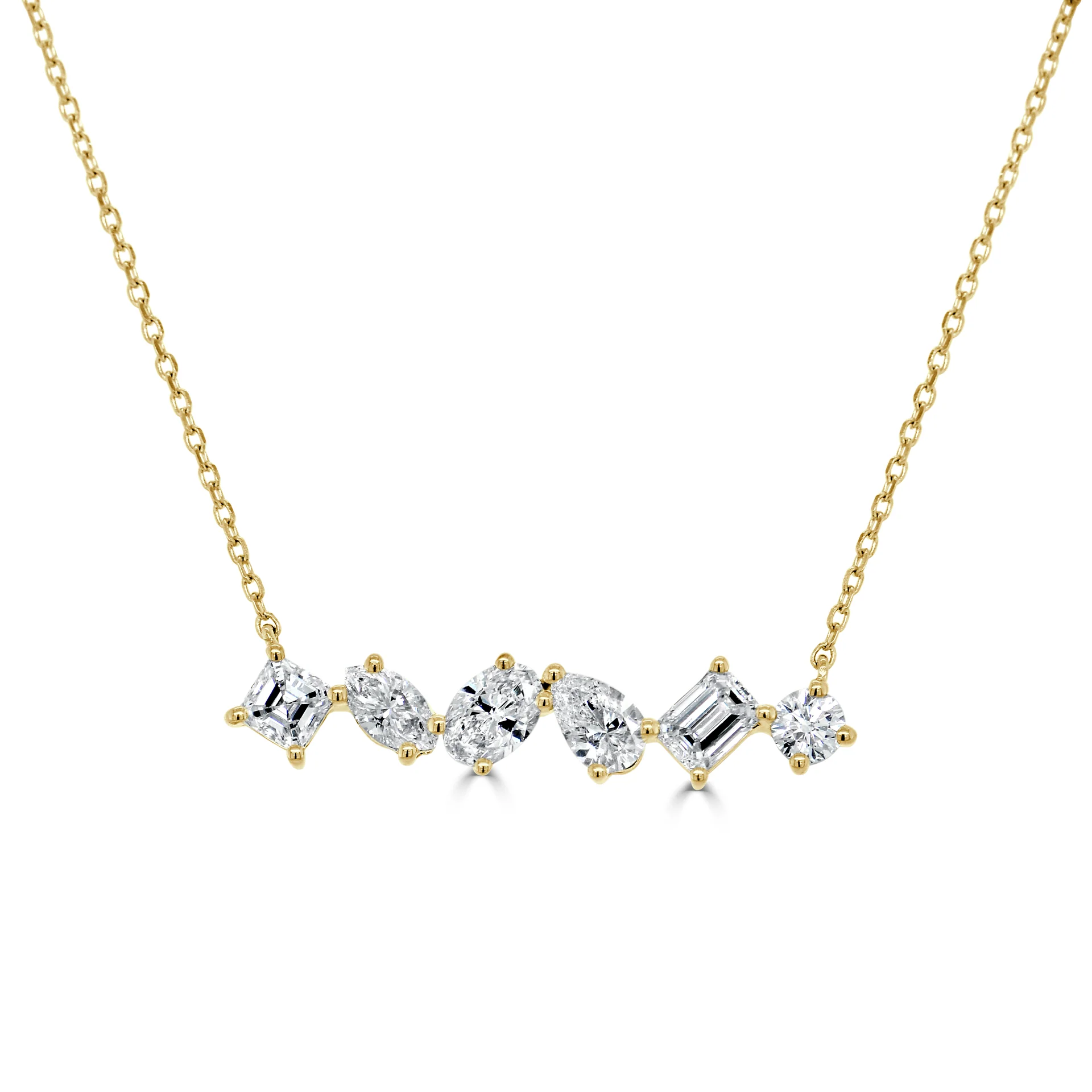 14K Yellow Gold Bar Necklace with 1.16ctw Fancy Shape Diamonds 16-18″ Fine Jewelry