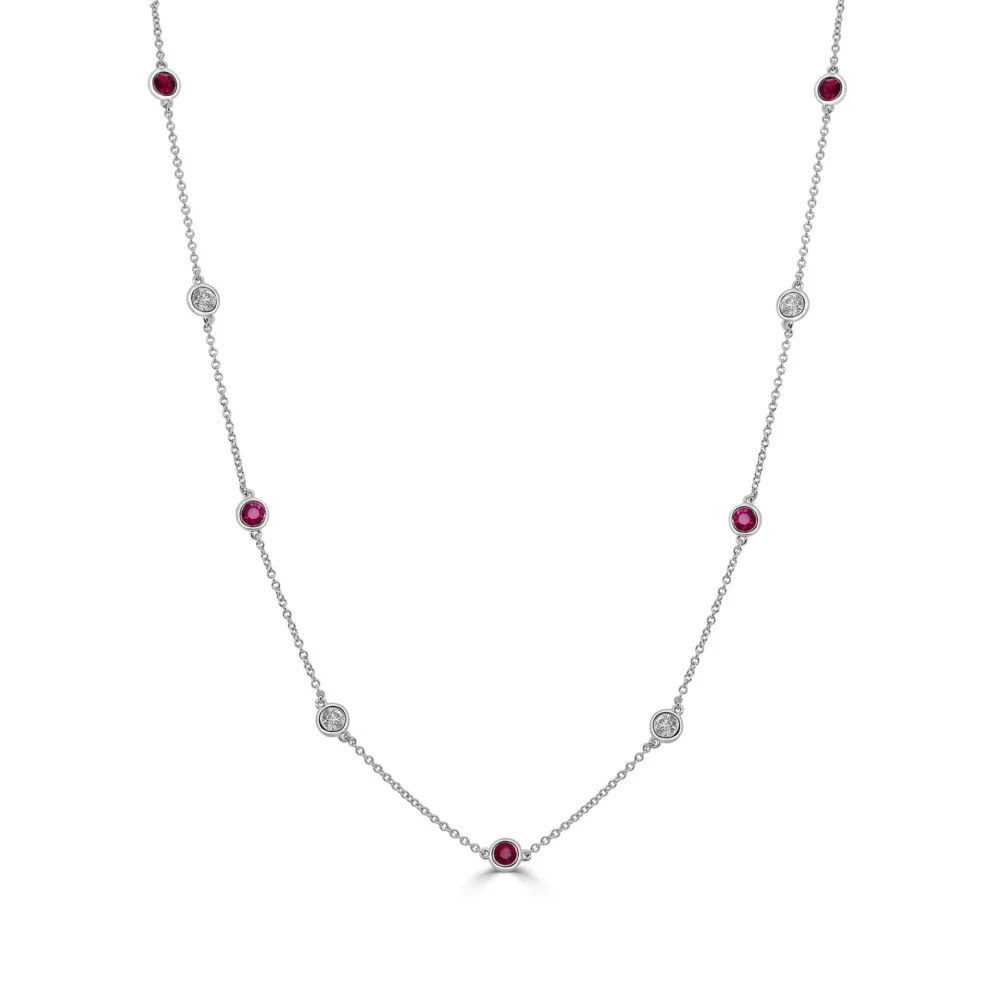 14K White Gold Station Necklace with .89ctw Rubies & .65ctw Diamonds 16-18″ Fine Jewelry 3