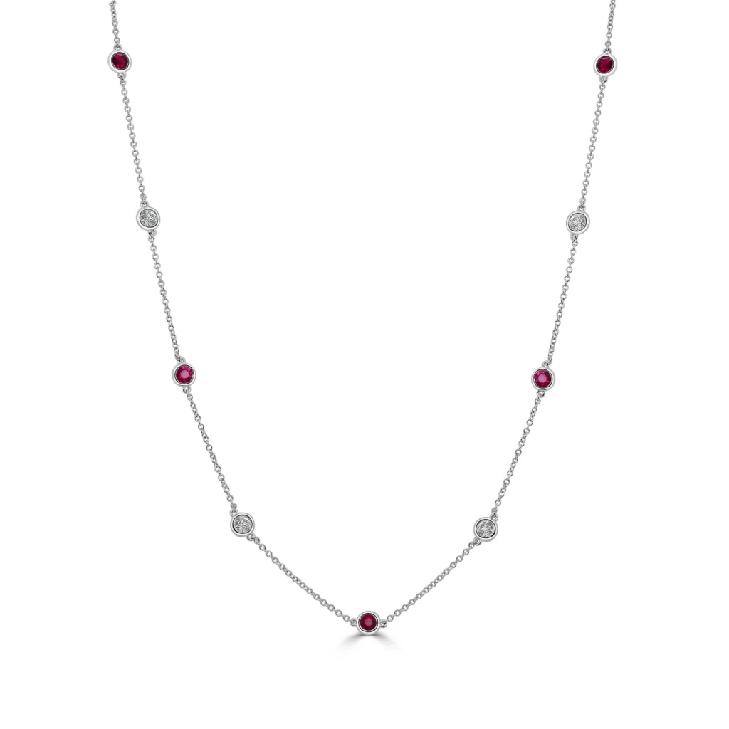 14K White Gold Station Necklace with .89ctw Rubies & .65ctw Diamonds 16-18″ Fine Jewelry 2