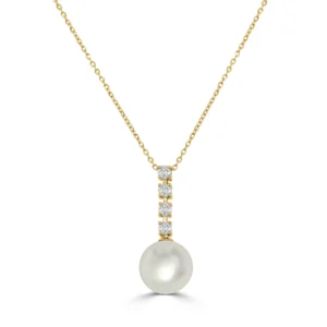 14K Yellow Gold Drop Necklace with 8.08mm Pearl & .26ctw Diamonds 16