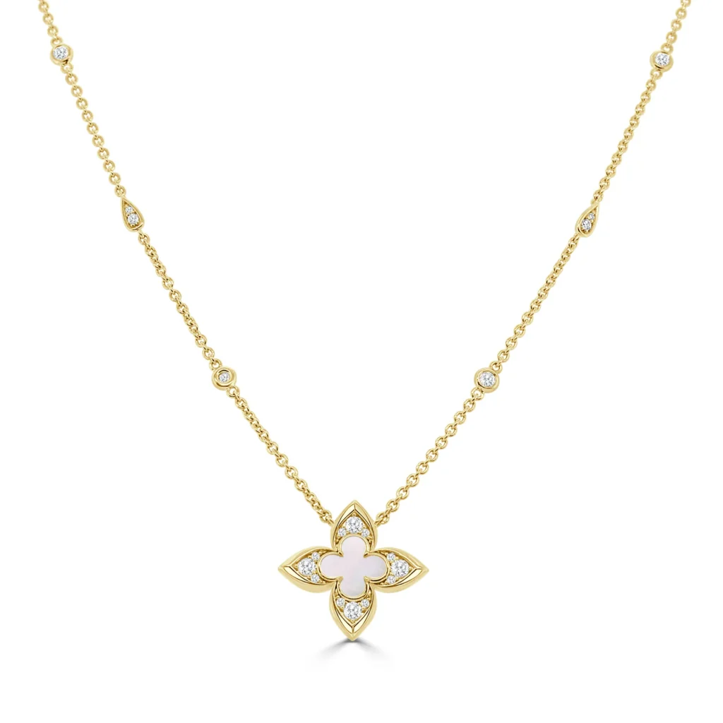 14K Yellow Gold Mother of Pearl Necklace with .40ctw Diamonds 18″ Fine Jewelry 2