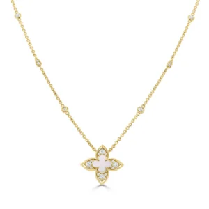 14K Yellow Gold Mother of Pearl Necklace with .40ctw Diamonds 18