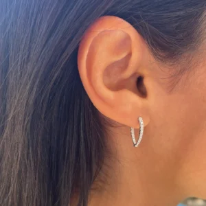 14K White Gold Point Hoops with .53ctw Diamonds 3/4