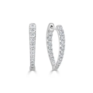 14K White Gold Point Hoops with .53ctw Diamonds 3/4