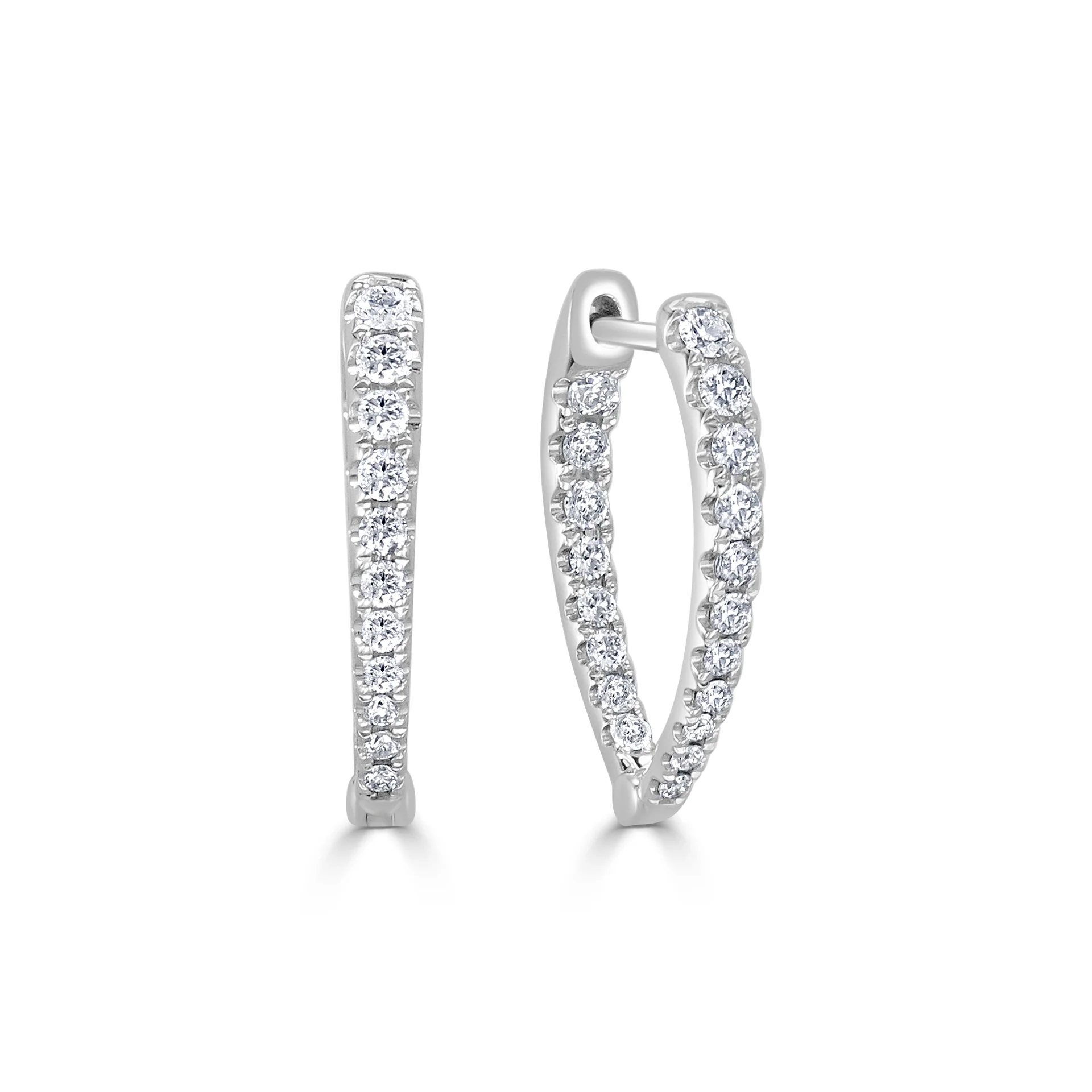 14K White Gold Point Hoops with .53ctw Diamonds 3/4″ Earrings