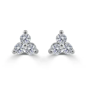 14K White Gold 3 Stone Studs with .97ctw Diamonds