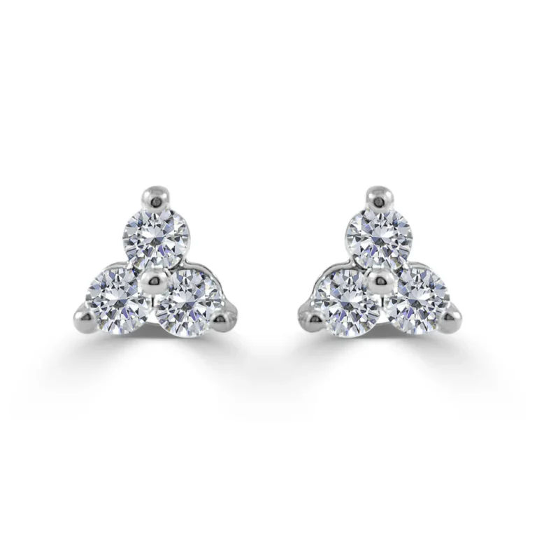 14K White Gold 3 Stone Studs with .97ctw Diamonds Earrings 3