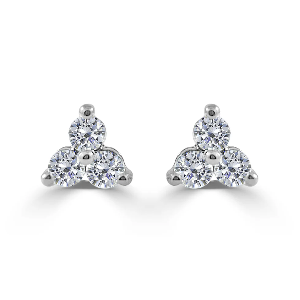 14K White Gold 3 Stone Studs with .97ctw Diamonds Earrings