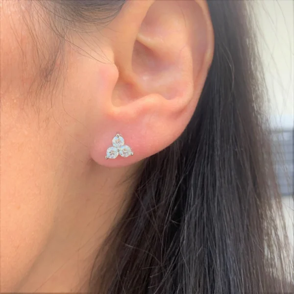 14K White Gold .97ctw Diamond 3 Stone Studs