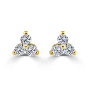 14K Yellow Gold 3 Stone Studs with .97ctw Diamonds