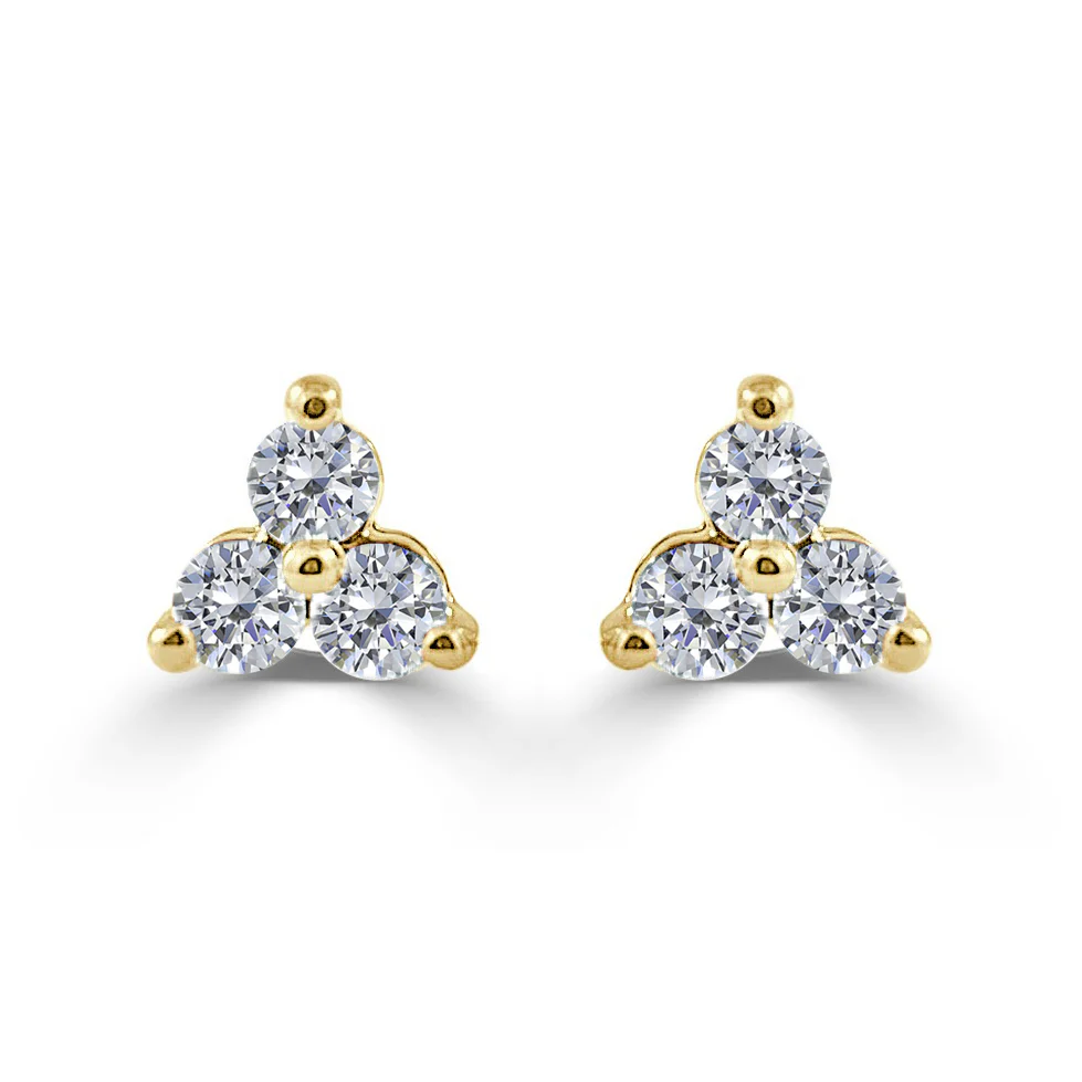 14K Yellow Gold 3 Stone Studs with .97ctw Diamonds Earrings