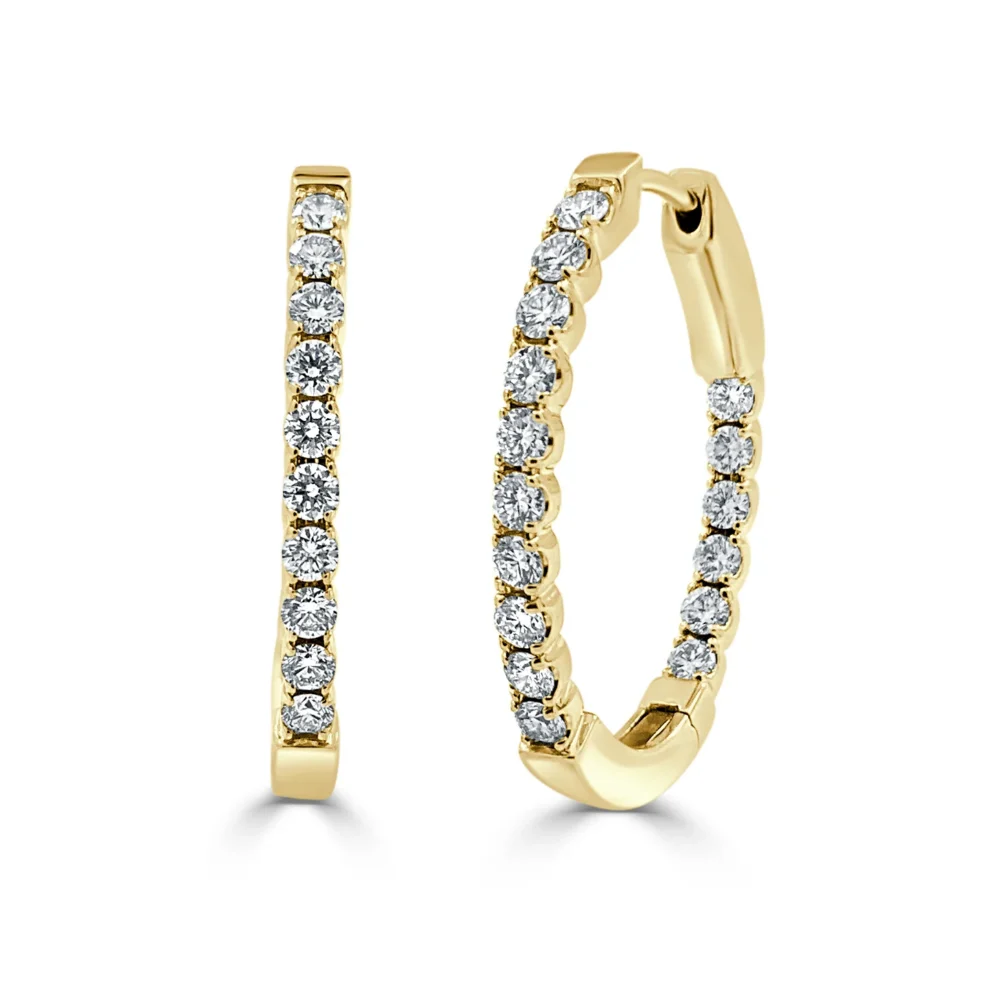 14K Yellow Gold Oval Hoops with 1.91ctw Diamonds 1″ Earrings 3