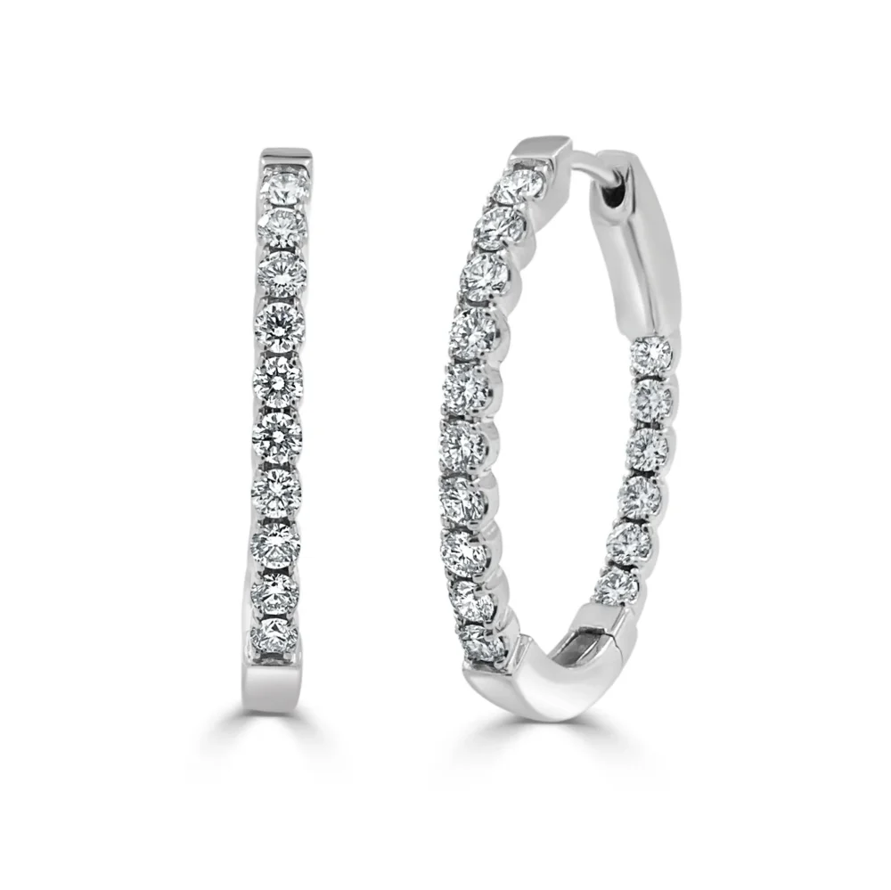 14K White Gold Oval Hoops with 1.91ctw Diamonds 1″ Earrings 3