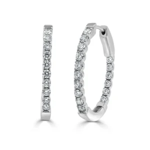 14K White Gold Oval Hoops with 1.91ctw Diamonds 1