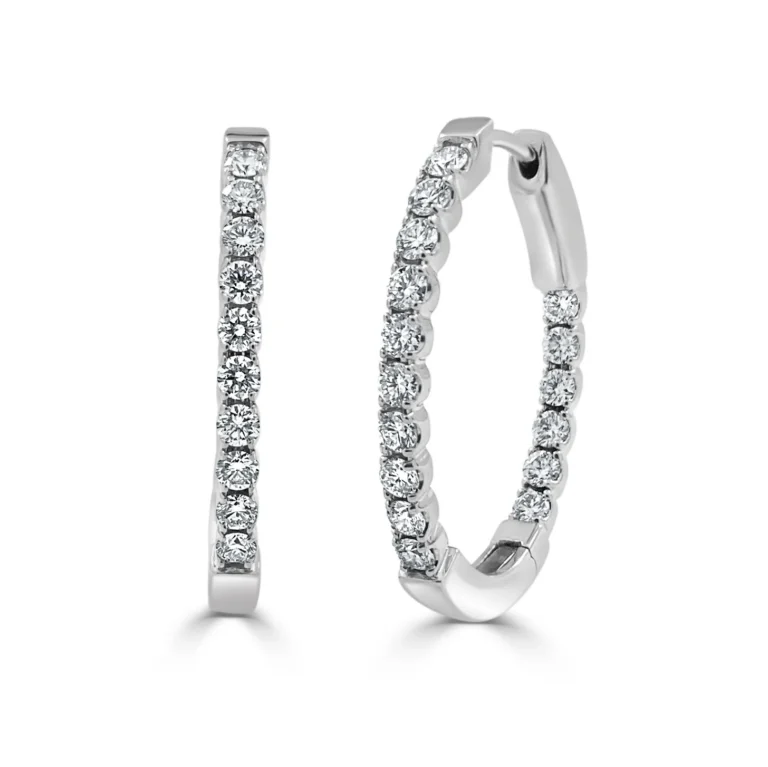14K White Gold Oval Hoops with 1.91ctw Diamonds 1″ Earrings 2