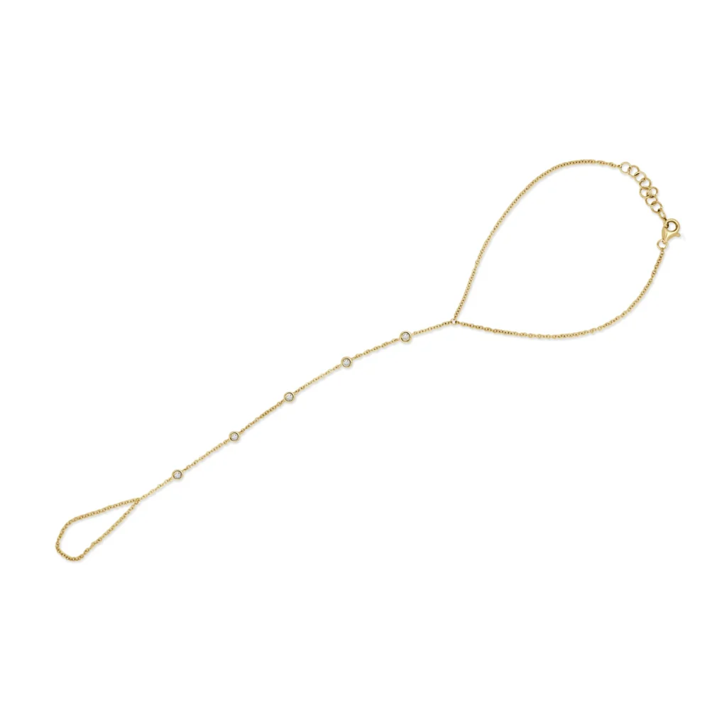 14K Yellow Gold Chain Hand Bracelet with .11ctw Diamonds 6-7″ Bracelets 2