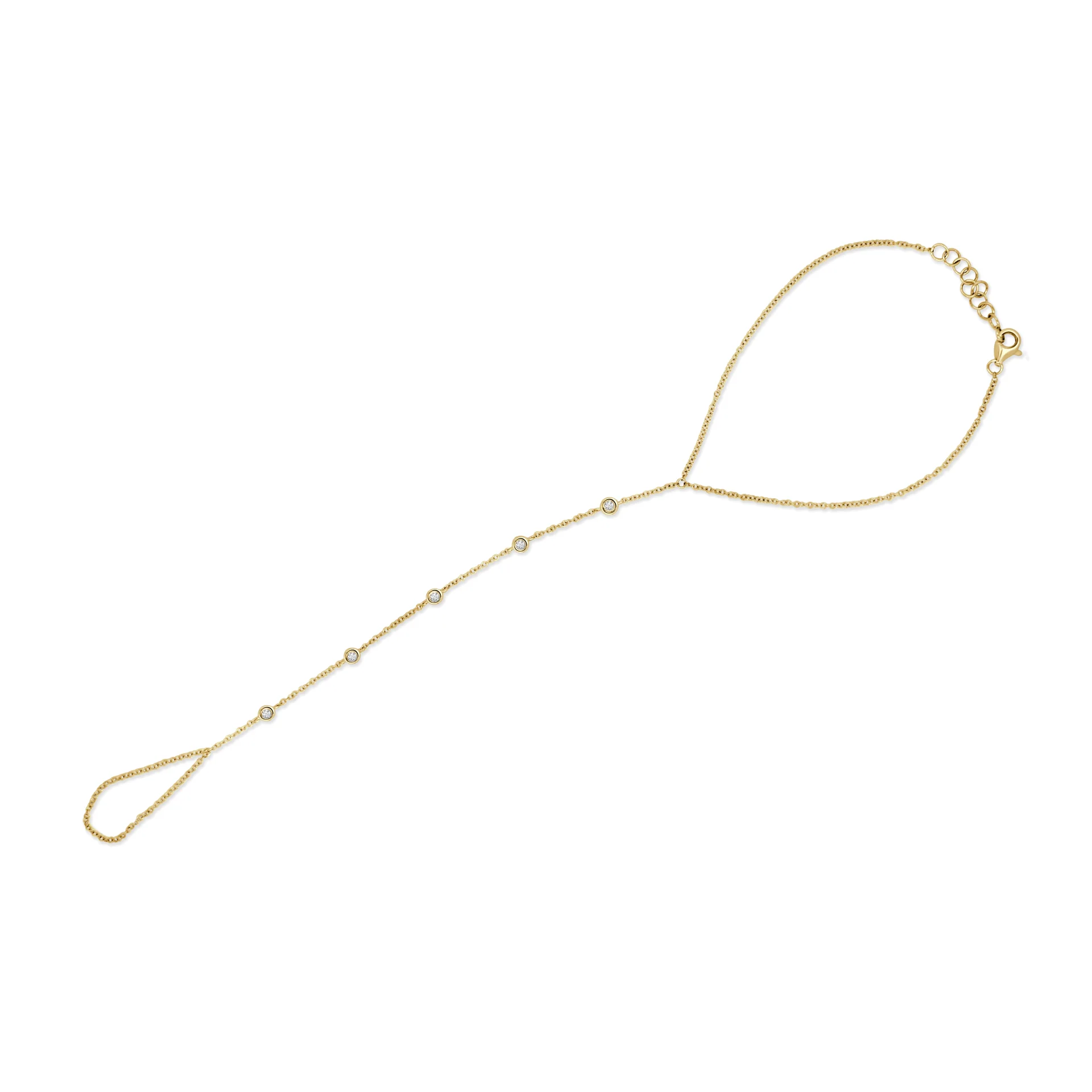 14K Yellow Gold Chain Hand Bracelet with .11ctw Diamonds 6-7″ Bracelets